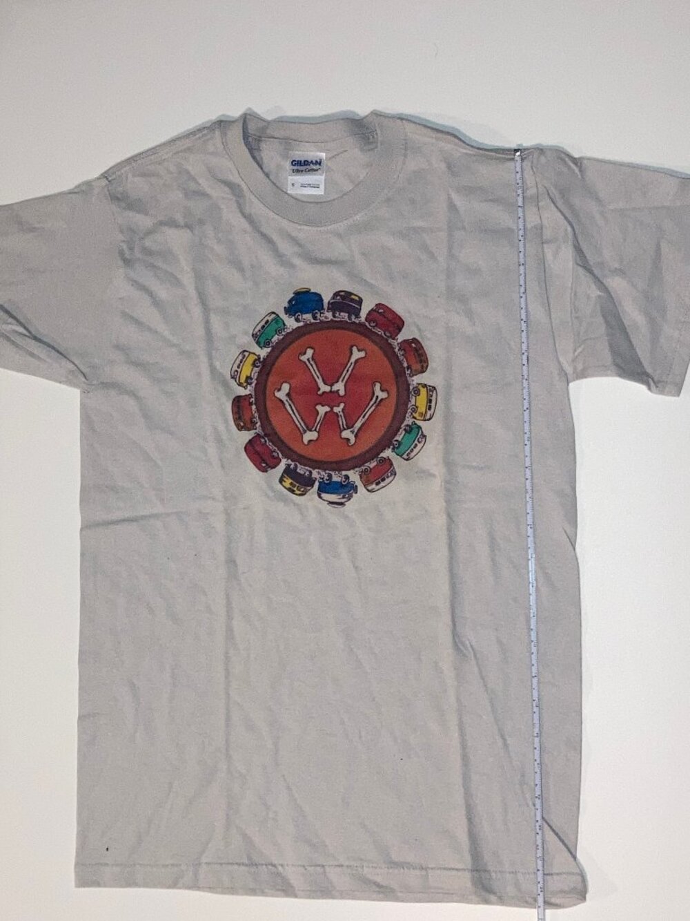 Gildan Custom Graphic Grey Tee Shirt Size Small Cross Bones VW Volkswagen Bugs